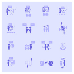 Business management, business training, business strategy and human resources icon set  