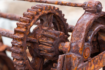 The rusted cogs and gears of a historic boat winch used on the Fleurieu Peninsula at Second Valley...