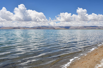 China. Great lakes of Tibet. Lake Teri Tashi Namtso in sunny summer day