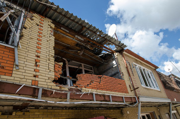 Naklejka premium War in Ukraine. Settlement Shyrokyne, Donetsk region. September 2018.