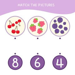 Fototapeta na wymiar Counting educational children game, math kids activity sheet. How many objects task. Cartoon fruits.