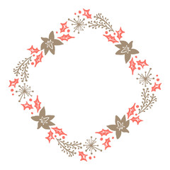 Christmas Hand Drawn Floral wreath Winter Design Elements red and brown isolated on white background for retro design flourish. Vector calligraphy and lettering illustration