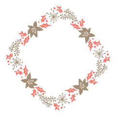 Christmas Hand Drawn Floral wreath Winter Design Elements red and brown isolated on white background for retro design flourish. Vector calligraphy and lettering illustration