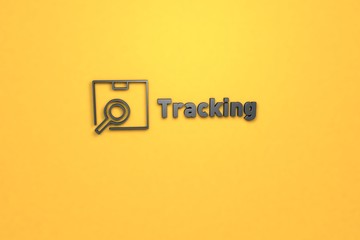 3D illustration of Tracking, grey color and grey text with yellow background.