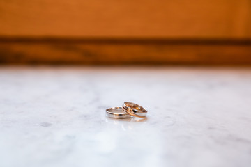 Pair of gold rings for wedding ceremony