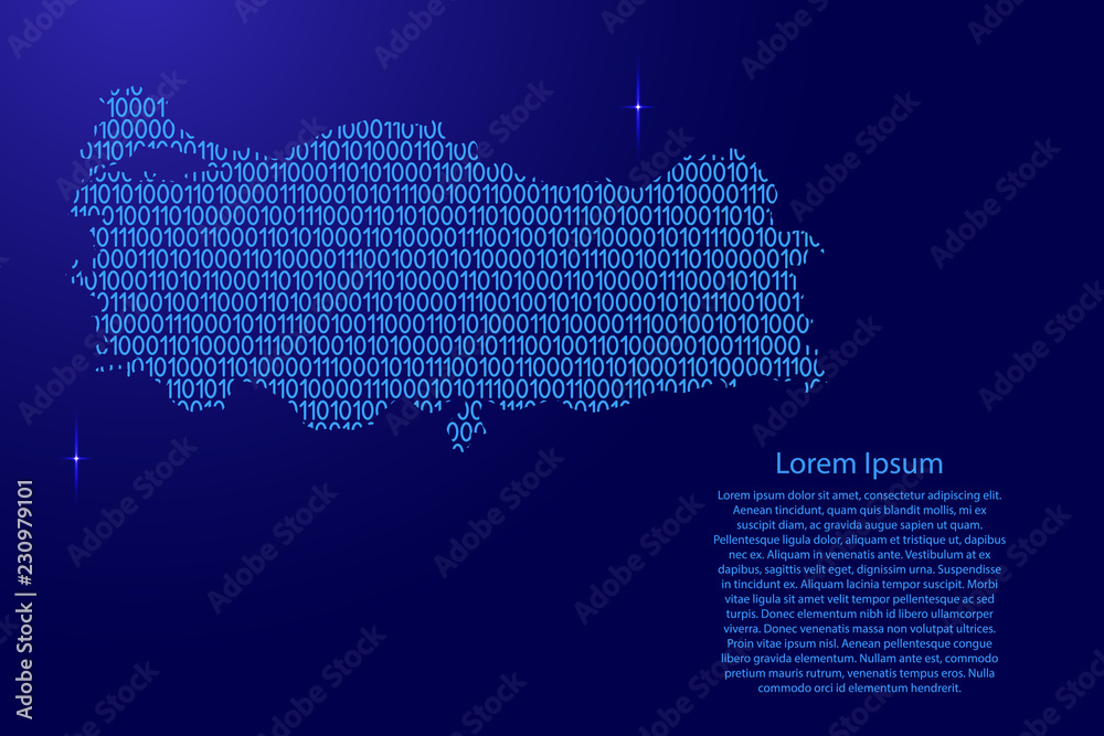 Fototapete turkey map abstract schematic from blue ones and zeros binary digital code for banner, poster, greet