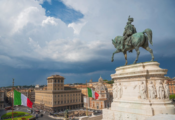 Fototapeta premium National Monument to Vittorio Emanuele II or “Il Vittoriano” in Rome, Italy. Details. Piazza Venezia.