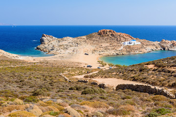 Fototapeta na wymiar Agios Sostis beach, unique two-sided beach in Serifos, Cyclades, Greece