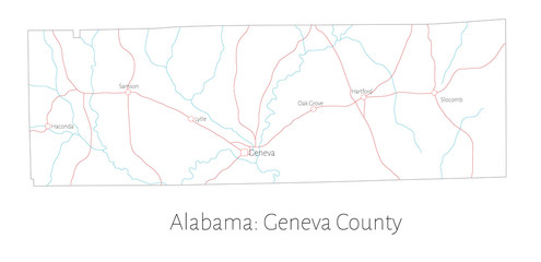 Obraz premium Detailed map of Geneva county in Alabama, USA