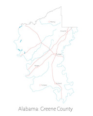 Detailed map of Greene county in Alabama, USA