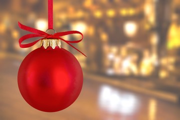 Red Christmas Bauble on the Ribbon -
