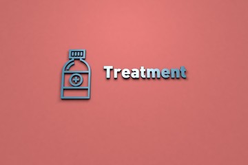 3D illustration of Treatment, blue color and blue text with red background.