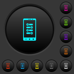 Mobile fine tune dark push buttons with color icons