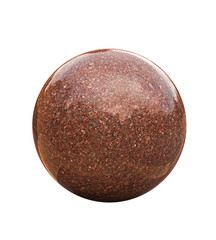Decorative polished ball of pink granite on a prismatic granite stand as a decorative decoration of the city Park.