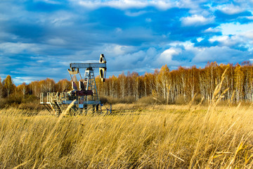 oil rocking in the field in the fall. Russia. republic of bashkortostan. Rosneft, Bashneft