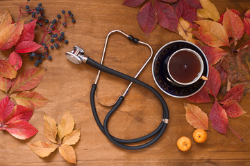 autumn yellow leaves medical stethoscope autumn disease