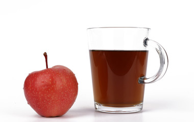 Apple and tea, cup of tea and delicious red apple isolated on white background - healthy diet