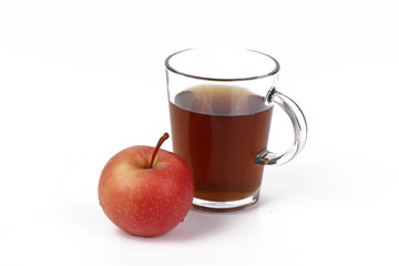 Apple and tea, cup of tea and delicious red apple isolated on white background - healthy diet