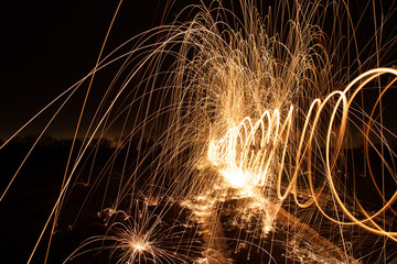 Night light steel wool art 
