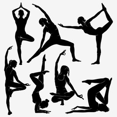 Yoga. Silhouettes of yoga girls. Figures of Female Physical Culture of Yoga.