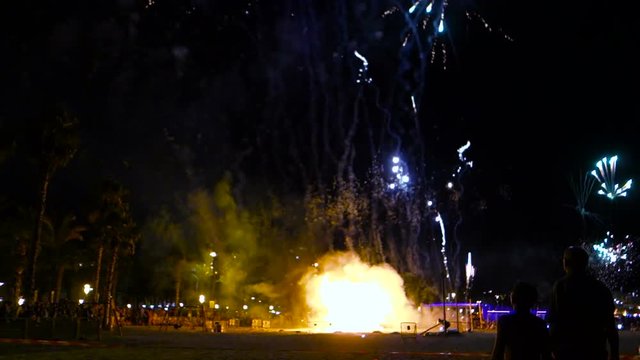 The Bonfires of Saint John in Salou, Spain. The traditional midsummer Spanish celebration in honor of San Juan. Are particularly popular in Catalonia and the Valencian Community
