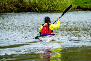 Kayak racing on the lake in Wales