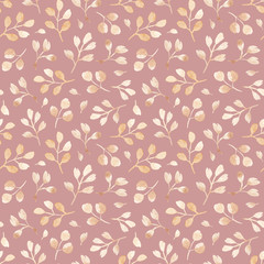 watercolor hand painting tender eucalyptus branches. seamless pattern on a dusty pink background