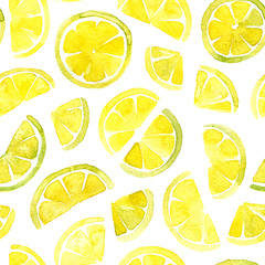 watercolor lemons slices seamless pattern