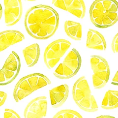 Tapeten Zitronen Aquarell Zitronenscheiben nahtloses Muster