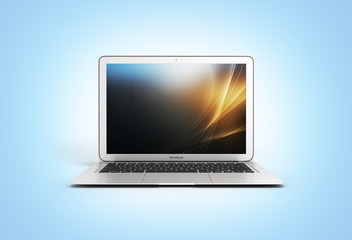 Modern laptop isolated on blue gradient background 3d