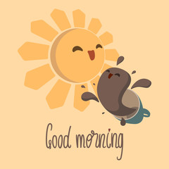 vector illustration of coffee bird and sun