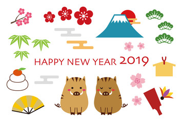 2019年　亥年　年賀状　素材