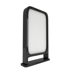 LCD Screen Stand. Blank Trade Show Booth. 3d render of lcd screen isolated on white background. High Resolution. Ad template for your expo design.