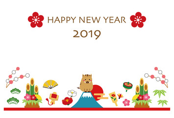 2019年　亥年　年賀状　テンプレート