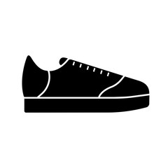 Vector illustration icon of sport running shoes (sneakers). Black silhouette. White background