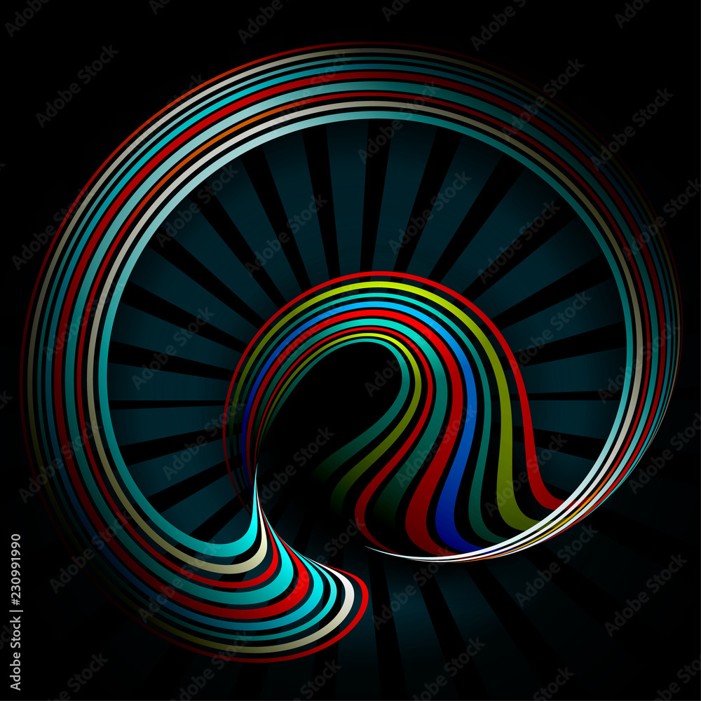 Poster abstract 3d shape on black. vector