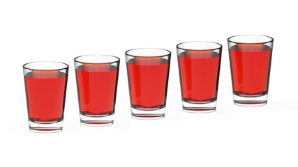 Five glasses with tea 3d rendering