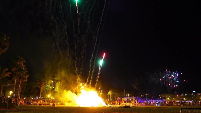 The Bonfires of Saint John in Salou, Spain. The traditional midsummer Spanish celebration in honor of San Juan. Are particularly popular in Catalonia and the Valencian Community