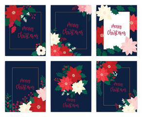 Obraz na płótnie Canvas Set of Merry Christmas greeting card. flower, floral.