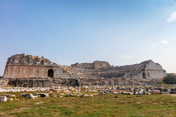 Ruins of the ancient Theatre at Miletus in  the  Aydın Province of Turkey.