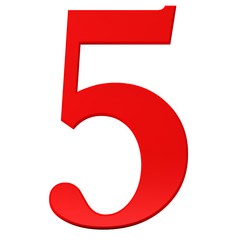 number 5 five red 3d sign isolated