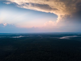 Fototapeta premium Beautiful misty evening landscape photographed from drone