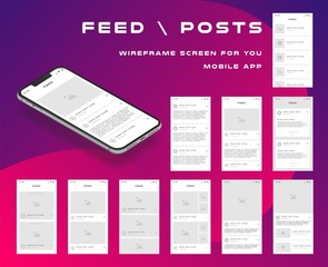 10 in 1 UI kits. Wireframes screens for your mobile app. GUI template on the topic of Team . Development interface with UX design. Vector illustration. Eps 10