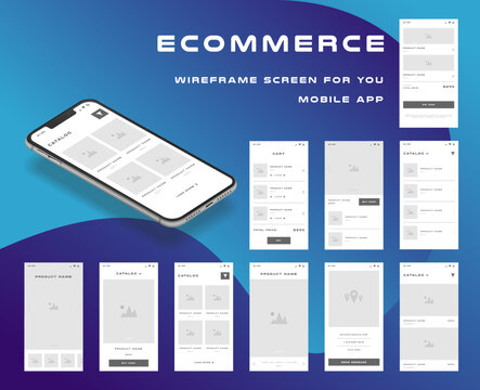 10 in 1 UI kits. Wireframes screens for your mobile app. GUI template on the topic of Portfolio . Development interface with UX design. Vector illustration. Eps 10