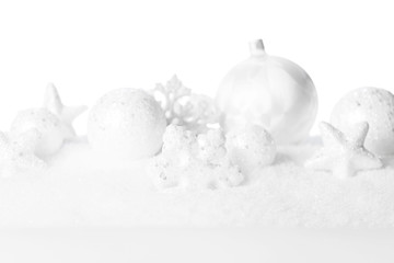 Christmas decorations in snow