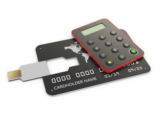 USB flash card corporate identity with security token, isolated white