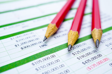 Spreadsheet table paper with pencil. Finance development, Banking Account, Statistics Investment...