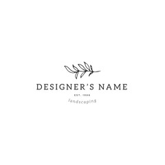 Vector hand drawn floral logo template in minimal style.