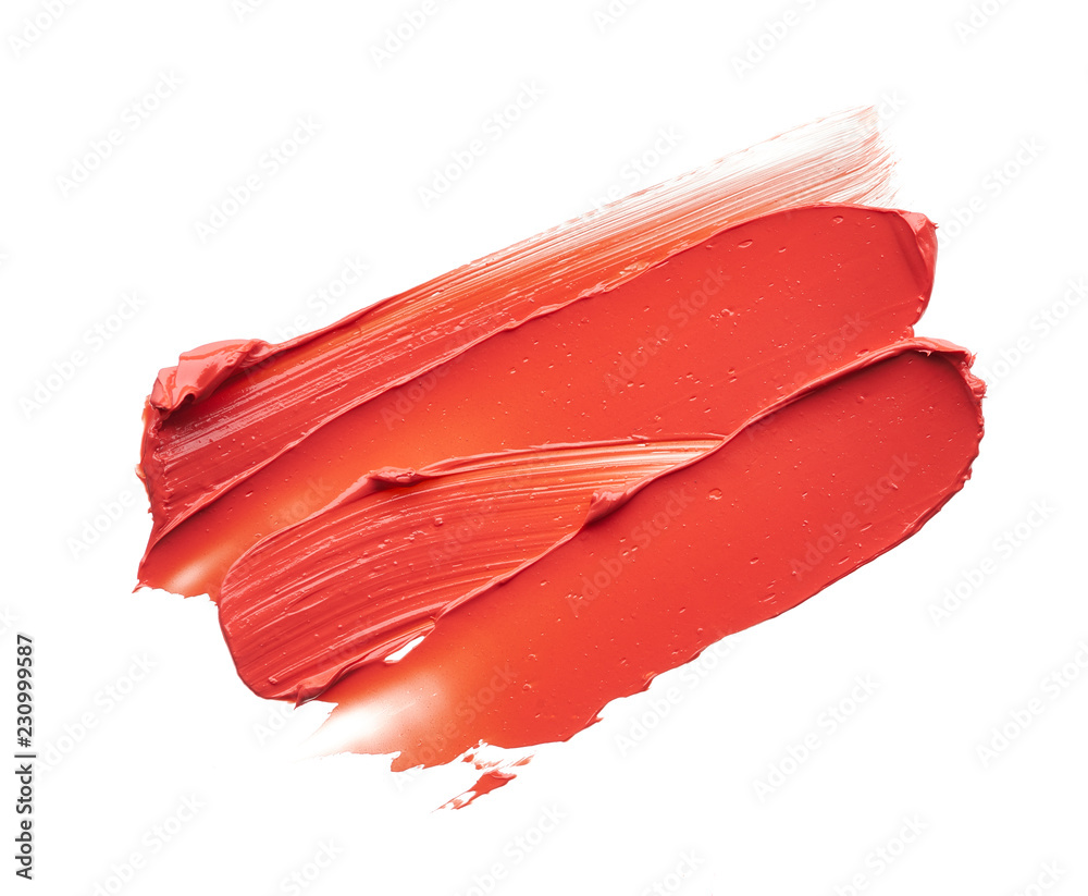 Wall mural smear and texture of red lipstick or acrylic paint isolated on white