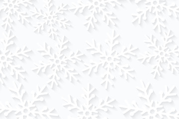 Winter seasonal background. Snowflakes cut out of paper. Merry Christmas and Happy New Year. Template for your design. Vector illustration
